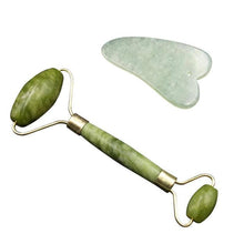 Load image into Gallery viewer, JADE FACIAL ROLLER + JADE GUA SHA BOARD SET
