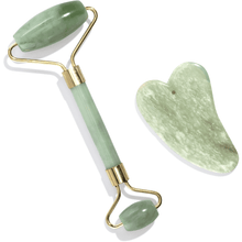 Load image into Gallery viewer, JADE FACIAL ROLLER + JADE GUA SHA BOARD SET
